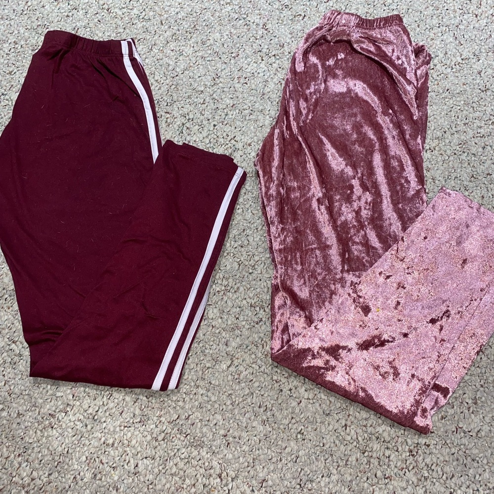 Set of Two Women's Leggings- Burgundy and Pink Velvet